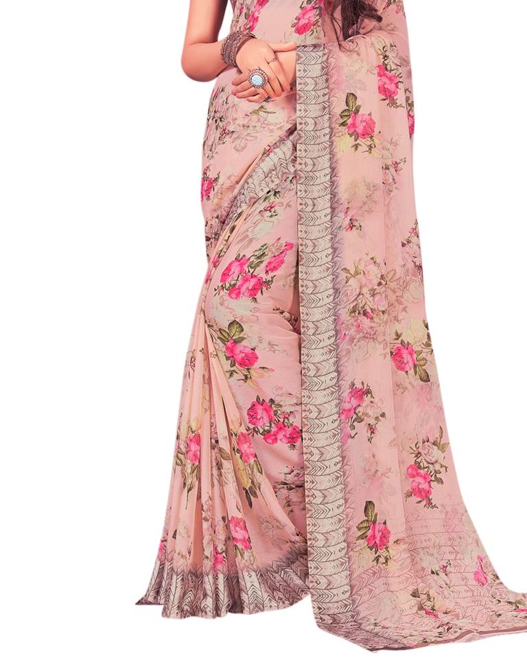 Peach Coloured Chiffon Printed Saree | Sudathi