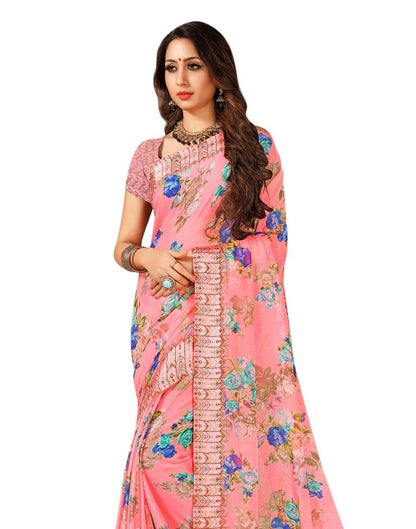Pink Coloured Chiffon Printed Saree | Sudathi