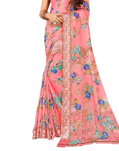 Pink Coloured Chiffon Printed Saree | Sudathi