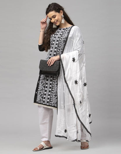 Elegant Black Cotton Embroidered Unstitched Salwar Suit | Sudathi