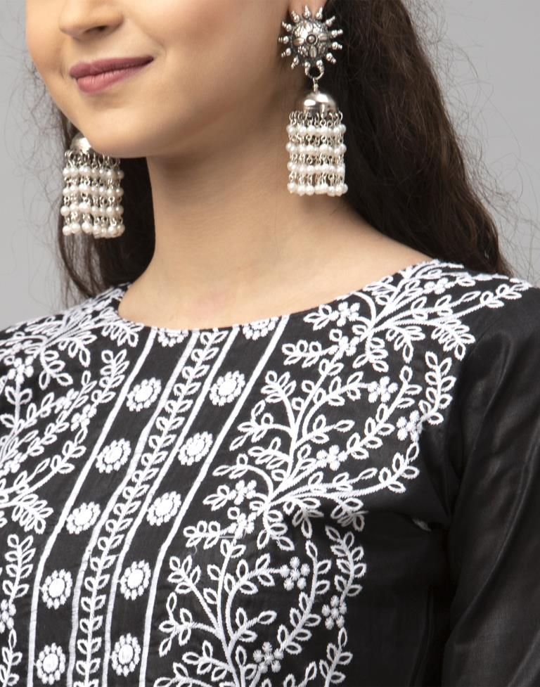 Elegant Black Cotton Embroidered Unstitched Salwar Suit | Sudathi