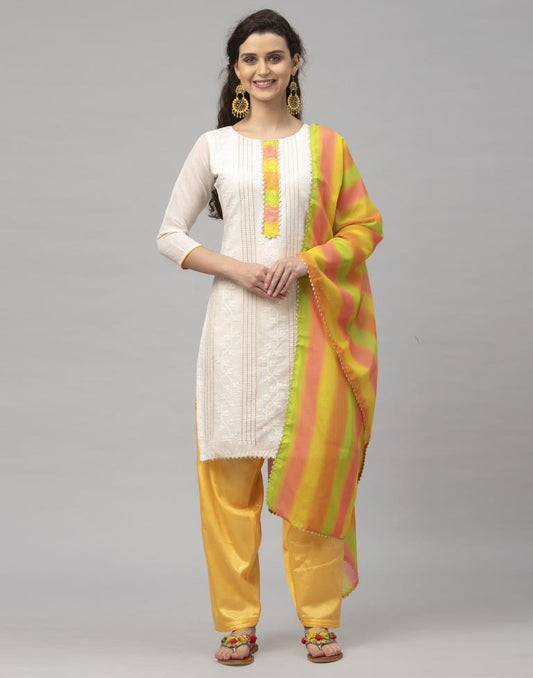 Definitive Off White Cotton Embroidered Unstitched Salwar Suit | Sudathi