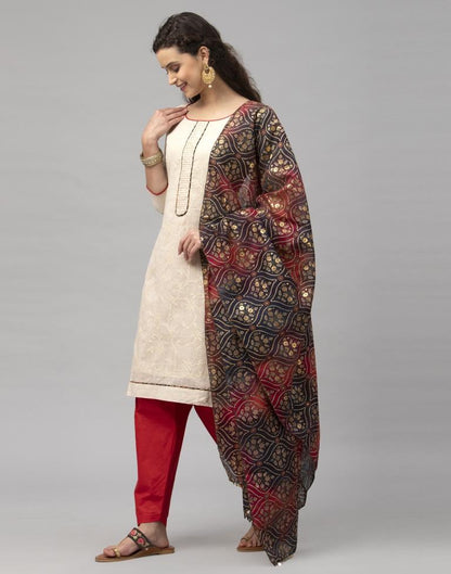 Enigmatic Off White Cotton Embroidered Unstitched Salwar Suit | Sudathi