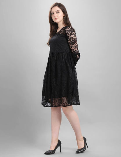 Black Coloured Net Russell Net Dress | Leemboodi