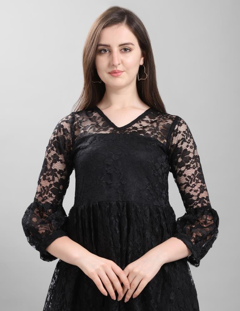 Black Coloured Net Russell Net Dress | Leemboodi