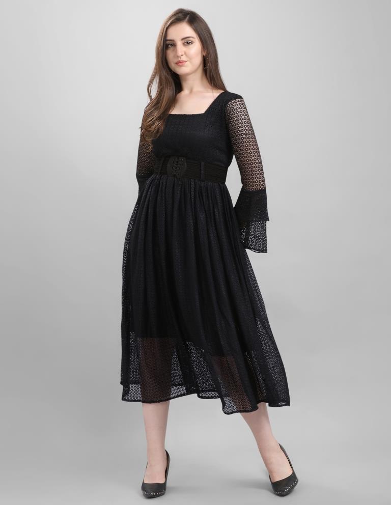 Black Coloured Net Russell Net Dress | Sudathi