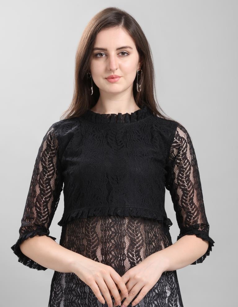 Black Coloured Net Russell Net Dress | Sudathi