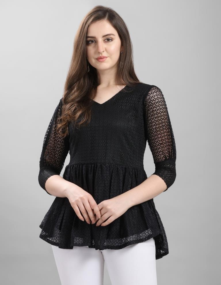 Peppy Black Coloured Net Russell Net Partywear Top | Sudathi