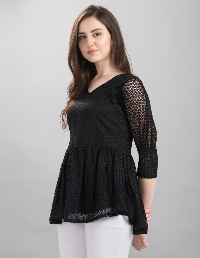 Peppy Black Coloured Net Russell Net Partywear Top | Sudathi