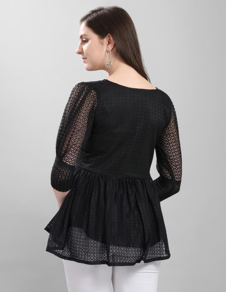 Peppy Black Coloured Net Russell Net Partywear Top | Sudathi