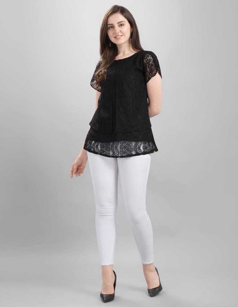 Fab Black Coloured Net Russell Net Partywear Top | Sudathi