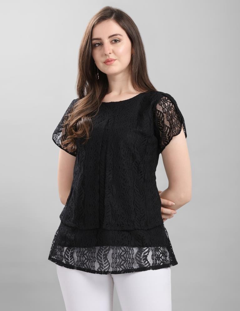 Fab Black Coloured Net Russell Net Partywear Top | Sudathi