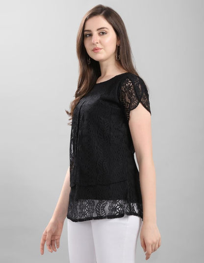 Fab Black Coloured Net Russell Net Partywear Top | Sudathi