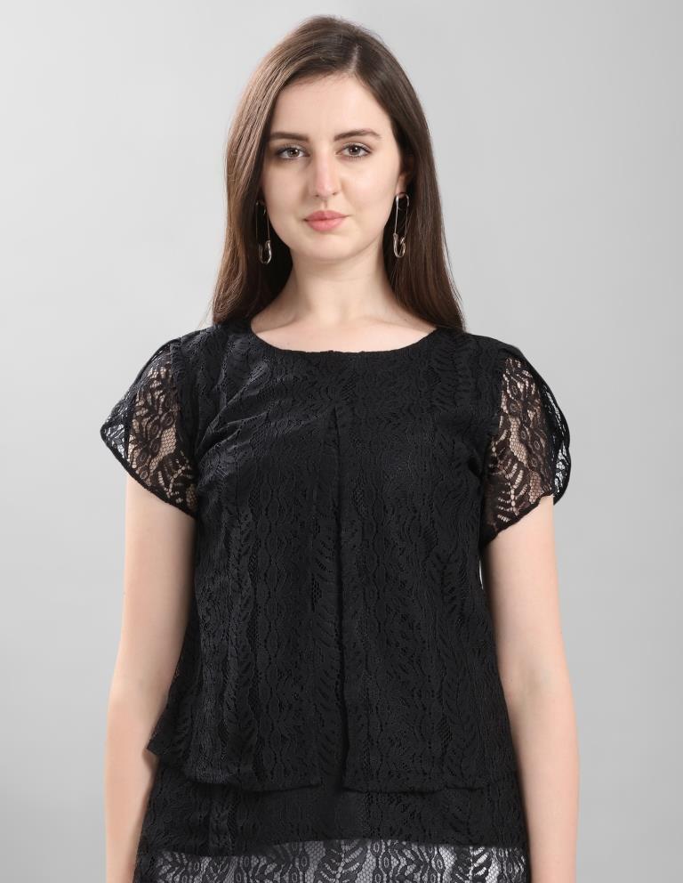 Fab Black Coloured Net Russell Net Partywear Top | Sudathi