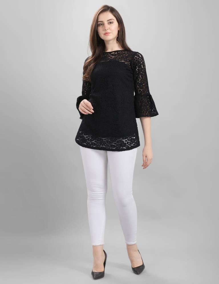 Graceful Black Coloured Net Russell Net Partywear Top | Sudathi