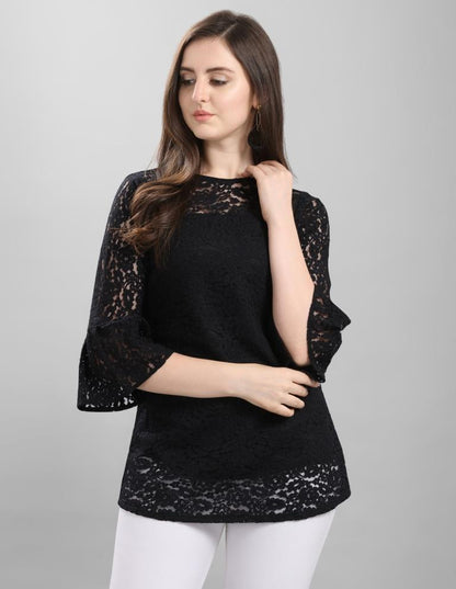 Graceful Black Coloured Net Russell Net Partywear Top | Sudathi