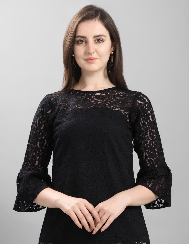 Graceful Black Coloured Net Russell Net Partywear Top | Sudathi