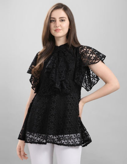 Bewitching Black Coloured Net Russell Net Partywear Top | Sudathi