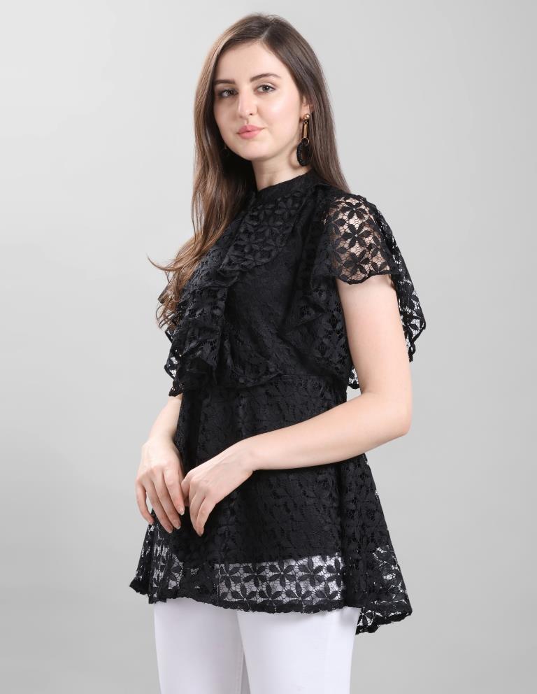 Bewitching Black Coloured Net Russell Net Partywear Top | Sudathi