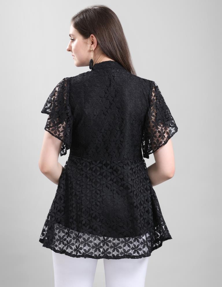 Bewitching Black Coloured Net Russell Net Partywear Top | Sudathi