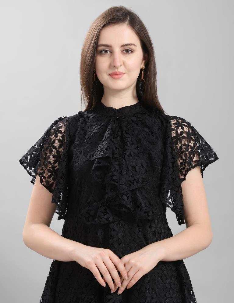 Bewitching Black Coloured Net Russell Net Partywear Top | Sudathi