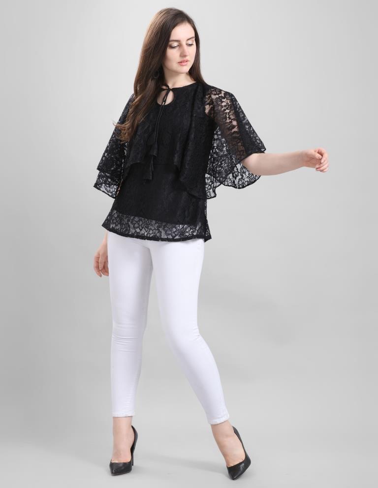 Beautiful Black Coloured Net Russell Net Partywear Top | Sudathi