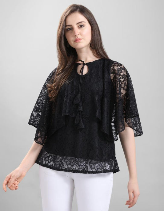 Beautiful Black Coloured Net Russell Net Partywear Top | Sudathi