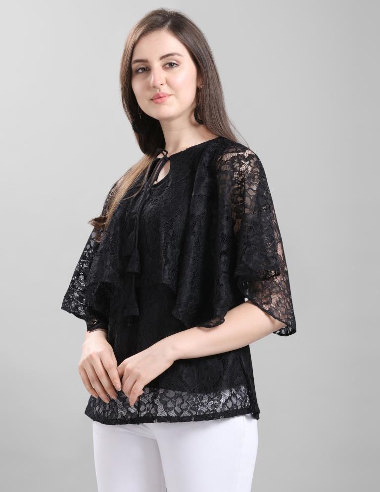 Beautiful Black Coloured Net Russell Net Partywear Top | Sudathi