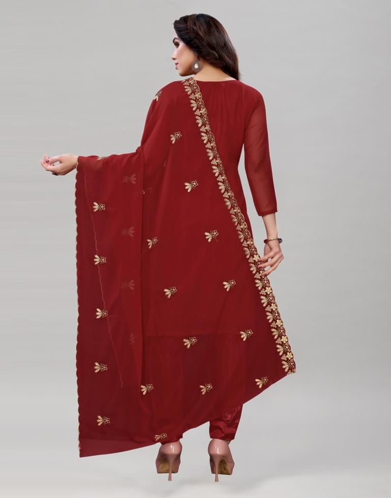 Enticing Maroon Georgette Embroidered Unstitched Salwar Suit | Sudathi