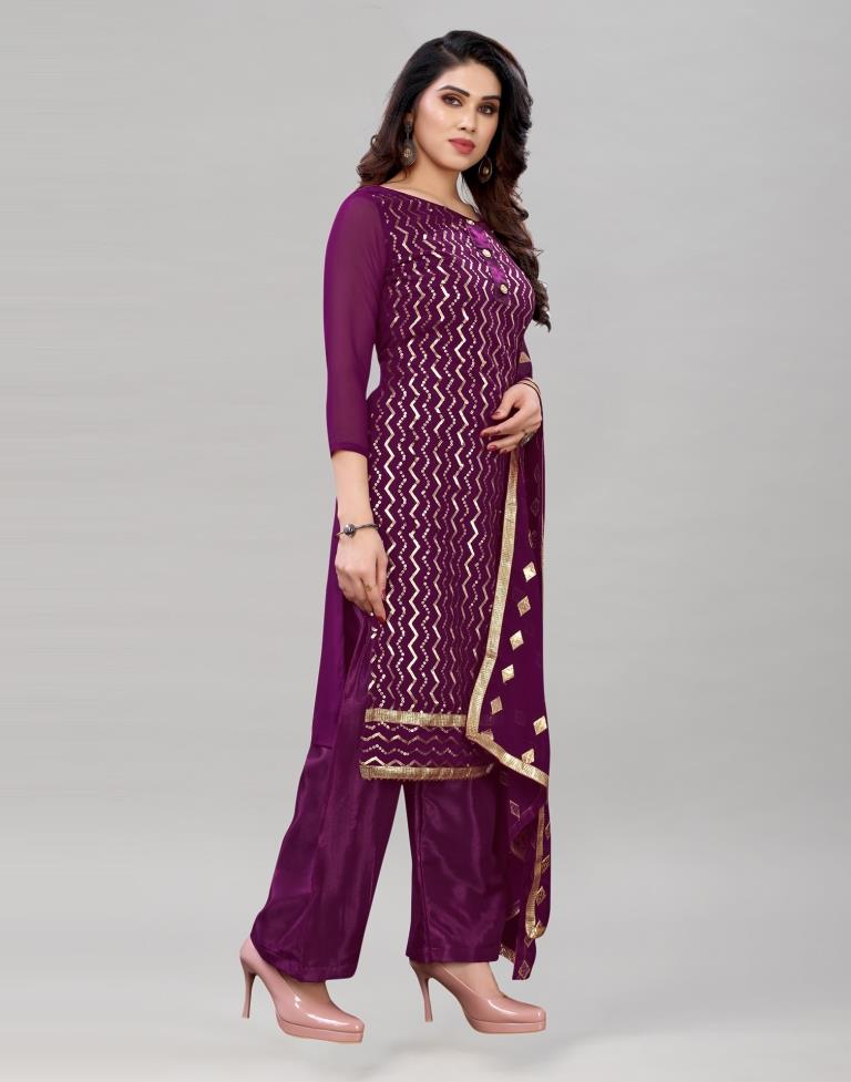 Ethereal Wine Georgette Sequence Work Unstitched Salwar Suit | Sudathi