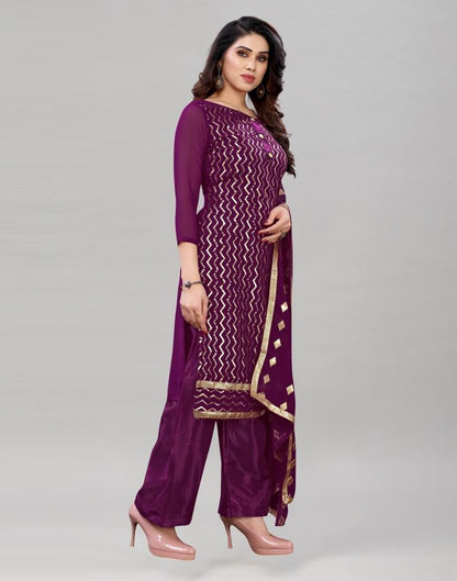 Ethereal Wine Georgette Sequence Work Unstitched Salwar Suit | Sudathi