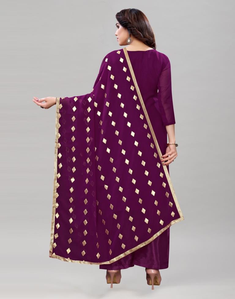 Ethereal Wine Georgette Sequence Work Unstitched Salwar Suit | Sudathi
