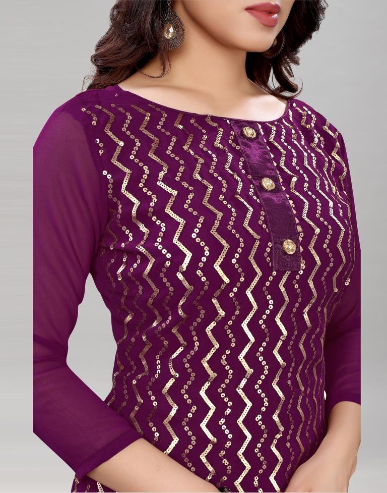 Ethereal Wine Georgette Sequence Work Unstitched Salwar Suit | Sudathi