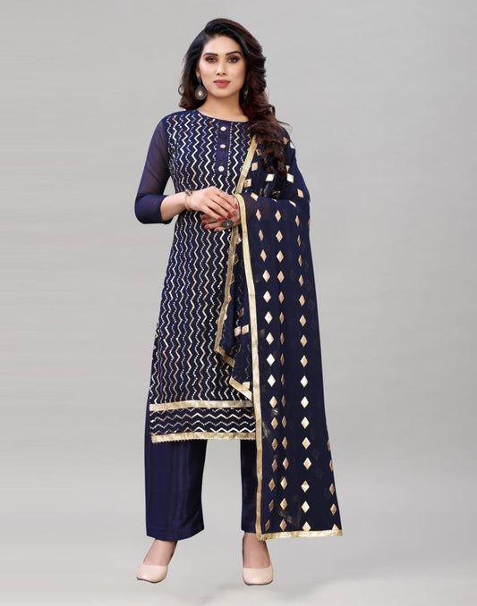 Auspicious Navy Blue Georgette Sequence Work Unstitched Salwar Suit | Sudathi