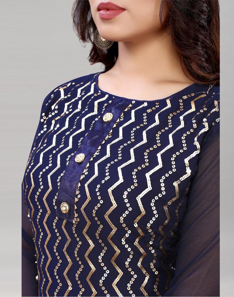 Auspicious Navy Blue Georgette Sequence Work Unstitched Salwar Suit | Sudathi