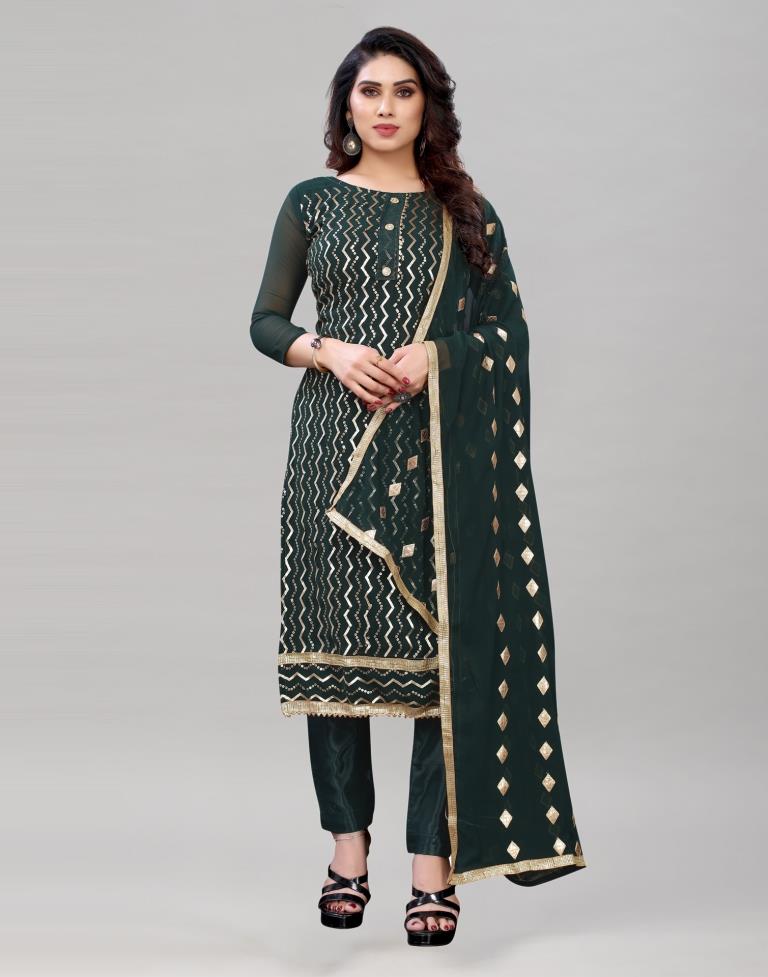 Amazing Dark Green Georgette Sequence Work Unstitched Salwar Suit | Sudathi