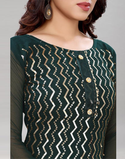 Amazing Dark Green Georgette Sequence Work Unstitched Salwar Suit | Sudathi