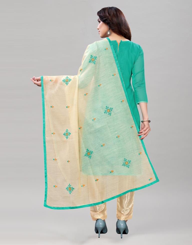 Applaudable Turquoise Blue Cotton Embroidered Unstitched Salwar Suit | Sudathi