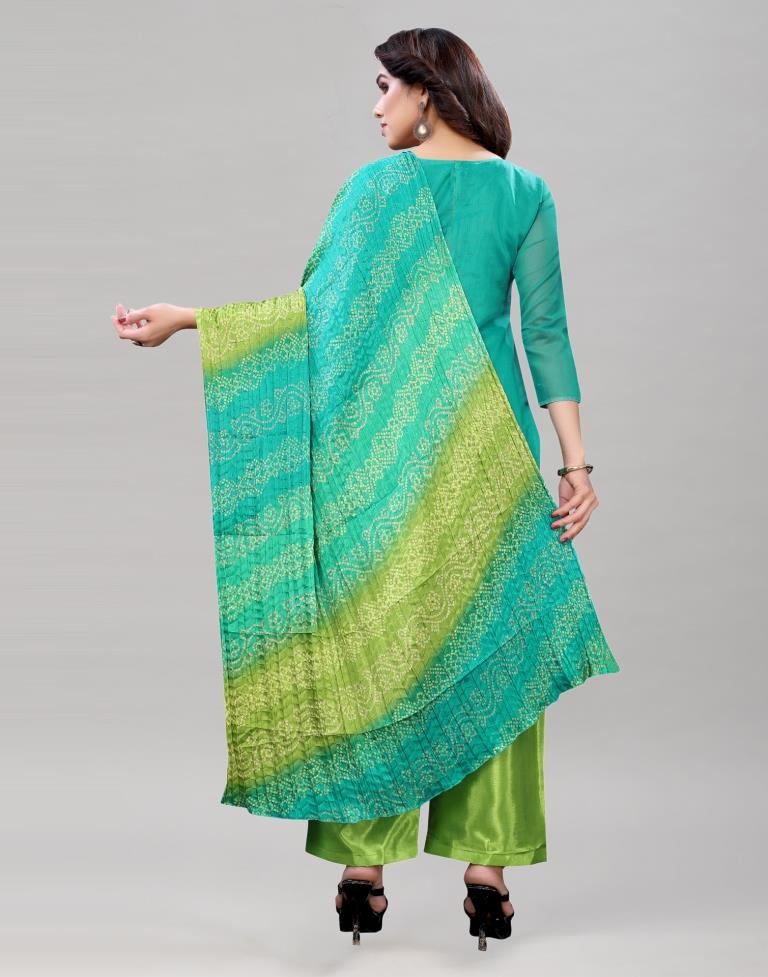 Precious Turquoise Green Cotton Embroidered Unstitched Salwar Suit | Sudathi