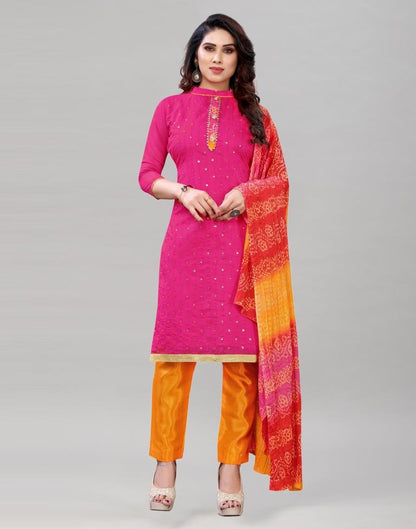 Imperial Pink Cotton Embroidered Unstitched Salwar Suit | Sudathi