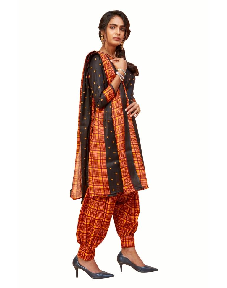 Valiant Black Cotton Printed Unstitched Salwar Suit | Sudathi