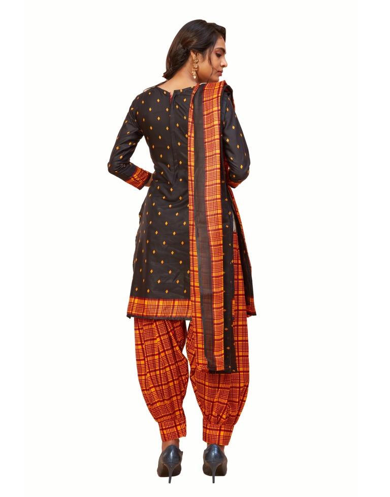 Valiant Black Cotton Printed Unstitched Salwar Suit | Sudathi
