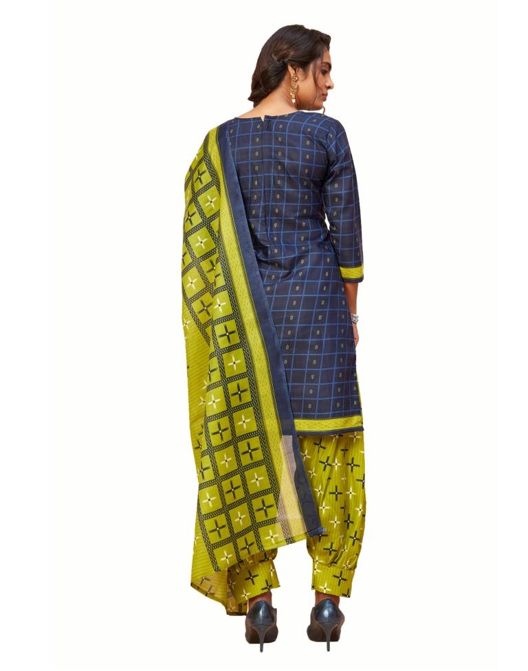 Gleaming Navy Blue Cotton Printed Unstitched Salwar Suit | Sudathi