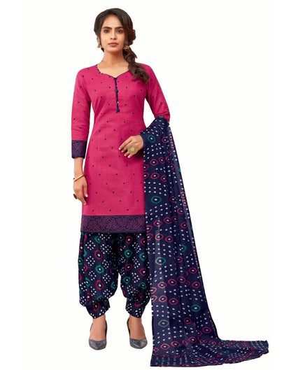 Whimsical Hot Pink Cotton Printed Unstitched Salwar Suit | Sudathi