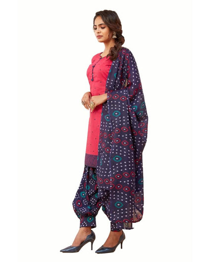 Whimsical Hot Pink Cotton Printed Unstitched Salwar Suit | Sudathi