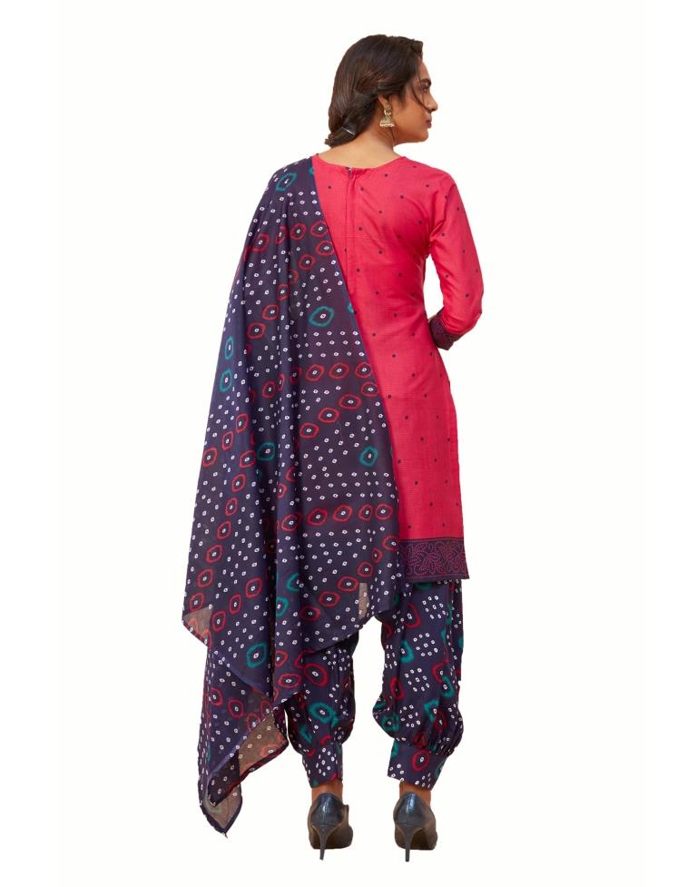 Whimsical Hot Pink Cotton Printed Unstitched Salwar Suit | Sudathi