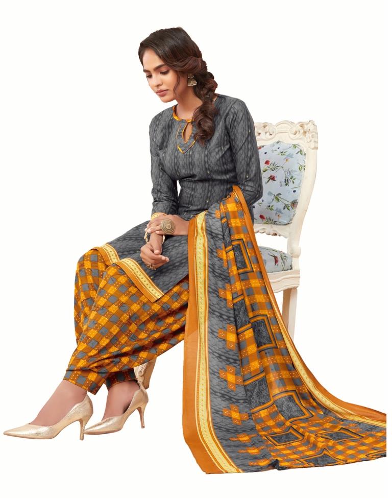 Talismanic Grey Cotton Printed Unstitched Salwar Suit | Sudathi