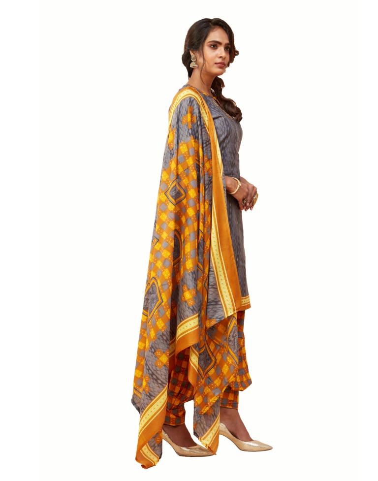 Talismanic Grey Cotton Printed Unstitched Salwar Suit | Sudathi