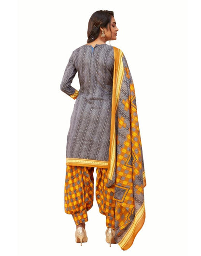 Talismanic Grey Cotton Printed Unstitched Salwar Suit | Sudathi