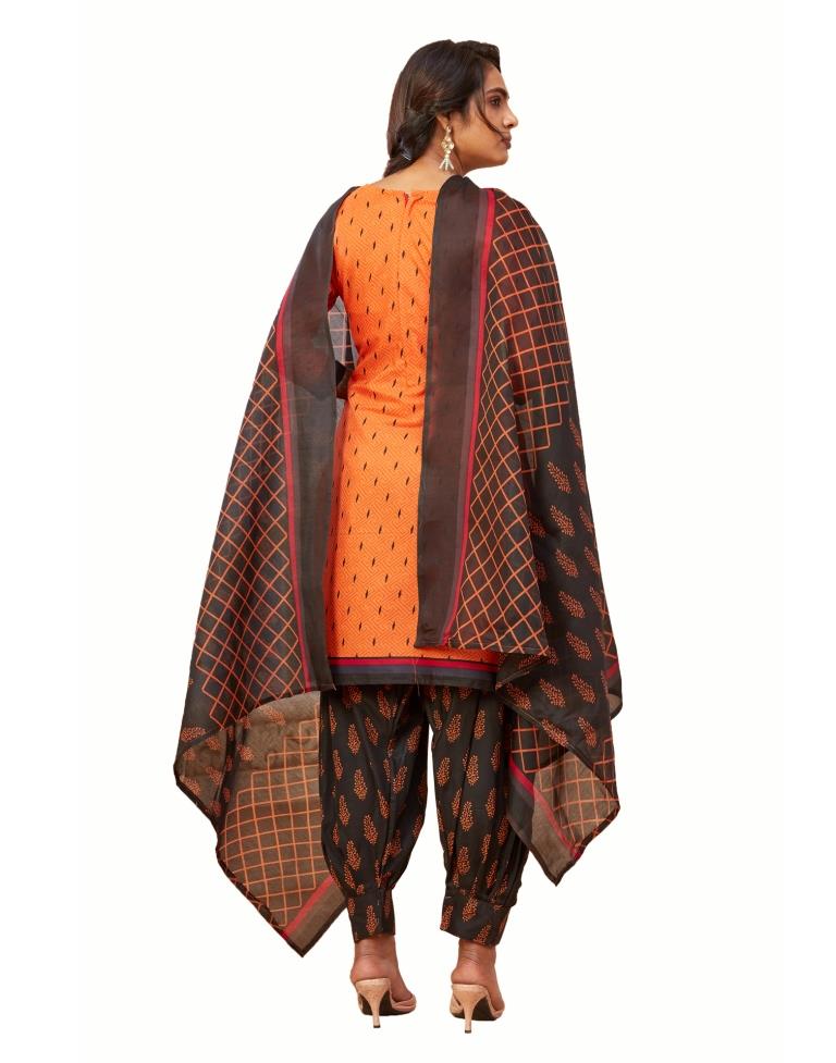 Epitome Orange Cotton Printed Unstitched Salwar Suit | Sudathi